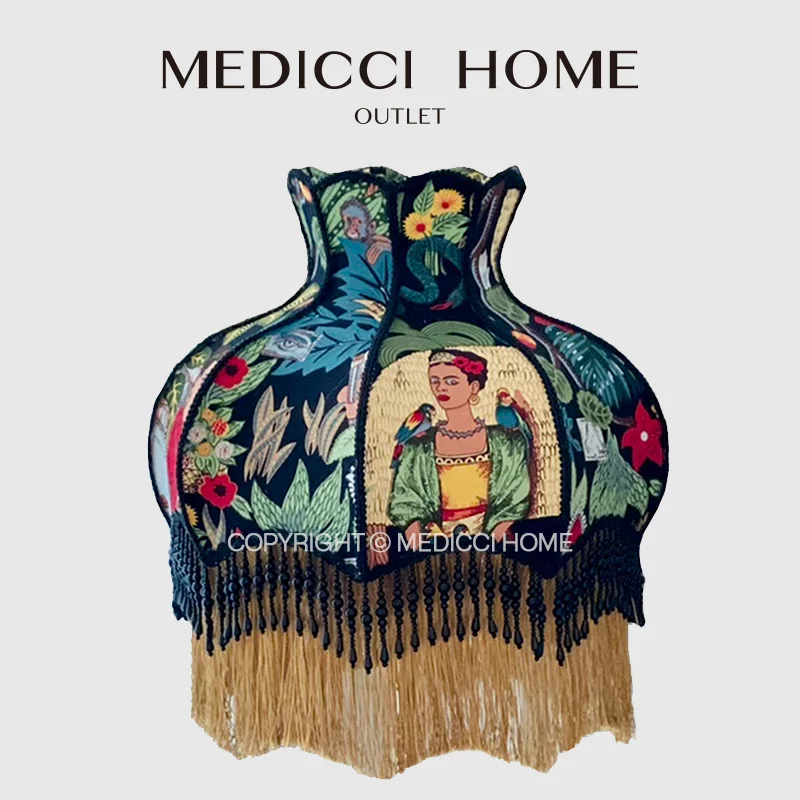 

Medicci Home Mexican Women And The Mysterious Jungle Decorative Lampshade Vintage Design Luxury Handmade Lamp Shade With Tassels