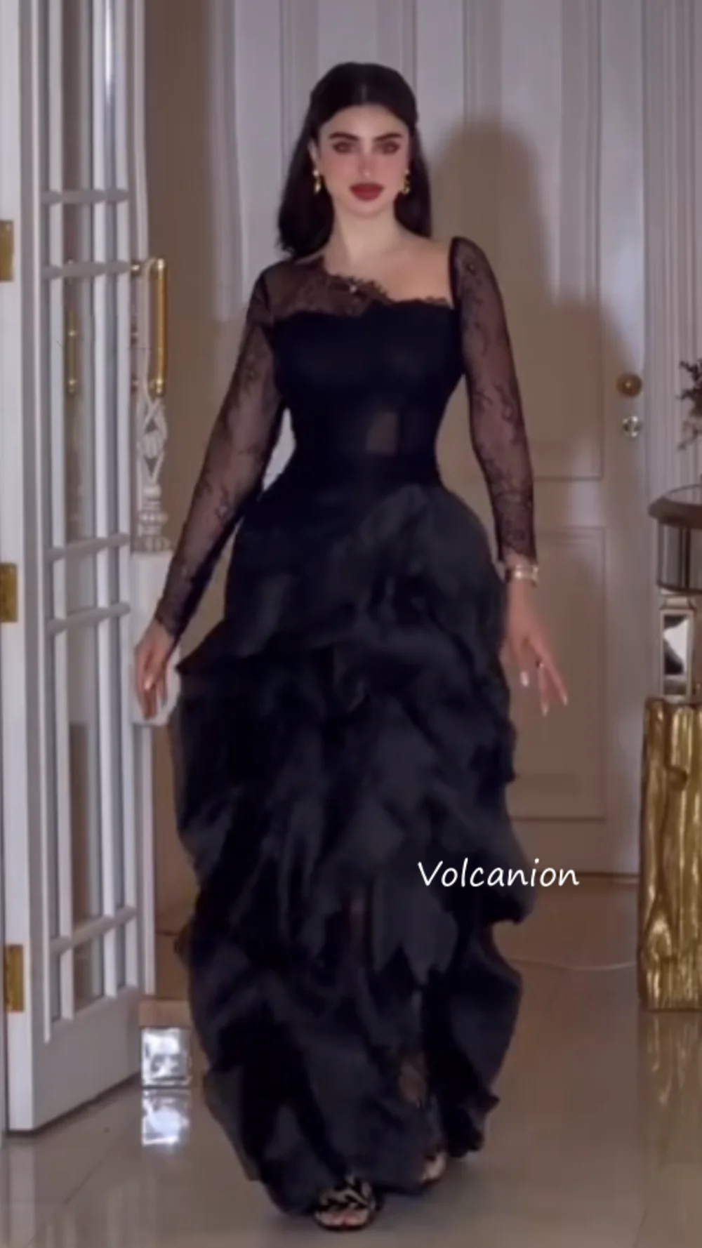 Customized Organza Ruffle Lace Asymmetrical Neck A-line Long Dresses Bespoke Occasion Simple Fashion Elegant Party