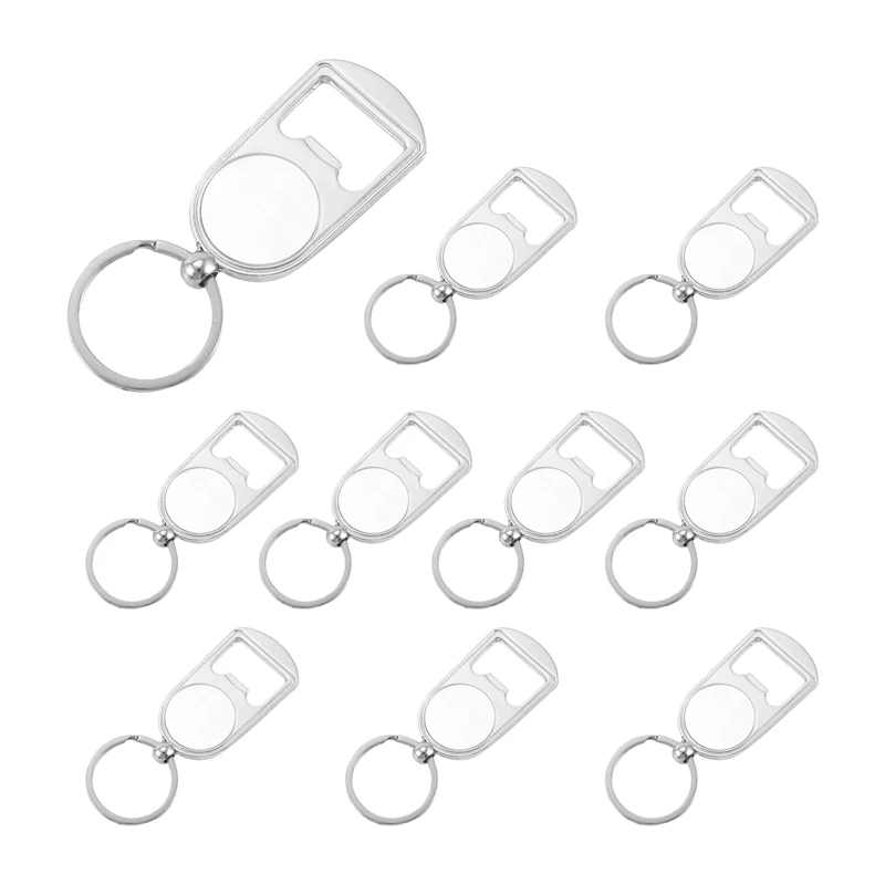 10 Pcs Sublimation Blank Keychain Metal Bottle Opener Blank Key Ring Heat Transfer Rectangular Sublimation Keychain