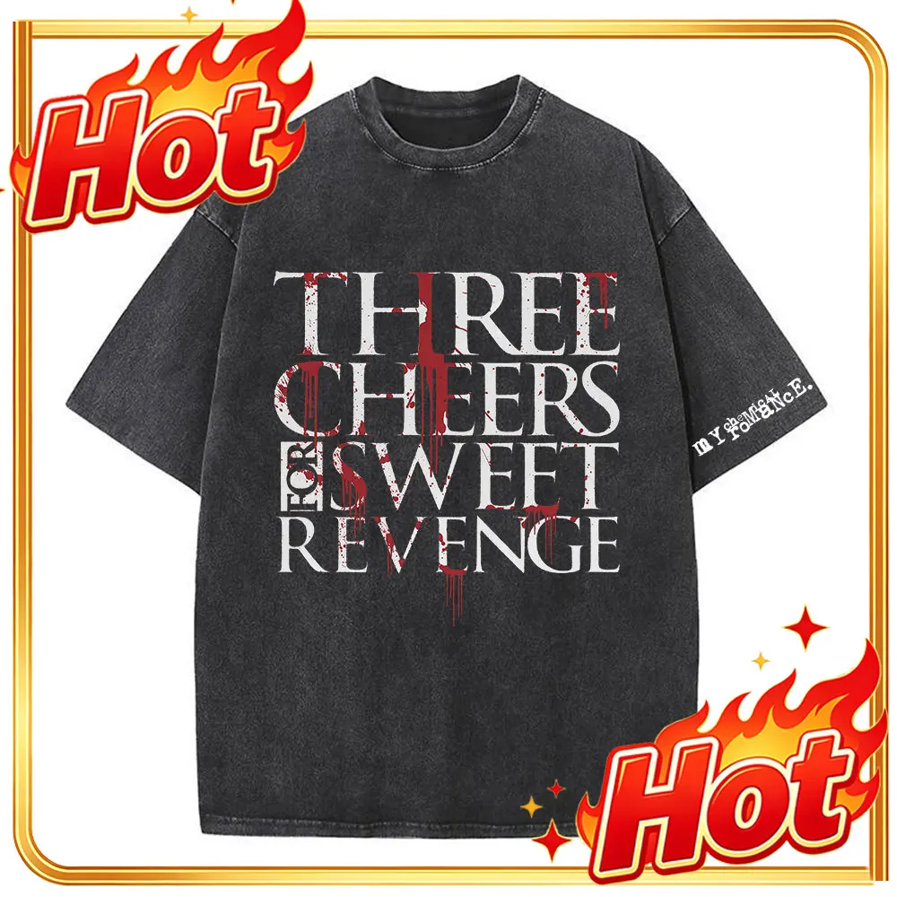 Custom Short Sleeved Tshirt Men Clothing Vintage Washed Rock Band My Chemical Romance T-shirt Three Cheers For Sweet Revenge Got