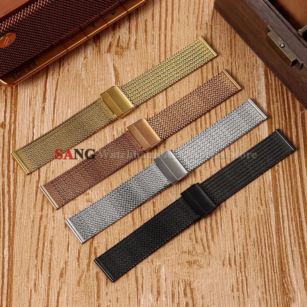 16mm 18mm 20mm Faltschnallen-Mesh-Uhrenarmband Edelstahl-Uhrenarmbänder Smartwatch Modisches Armband Metall Wasserdichtes Handgelenkband – Detail 17