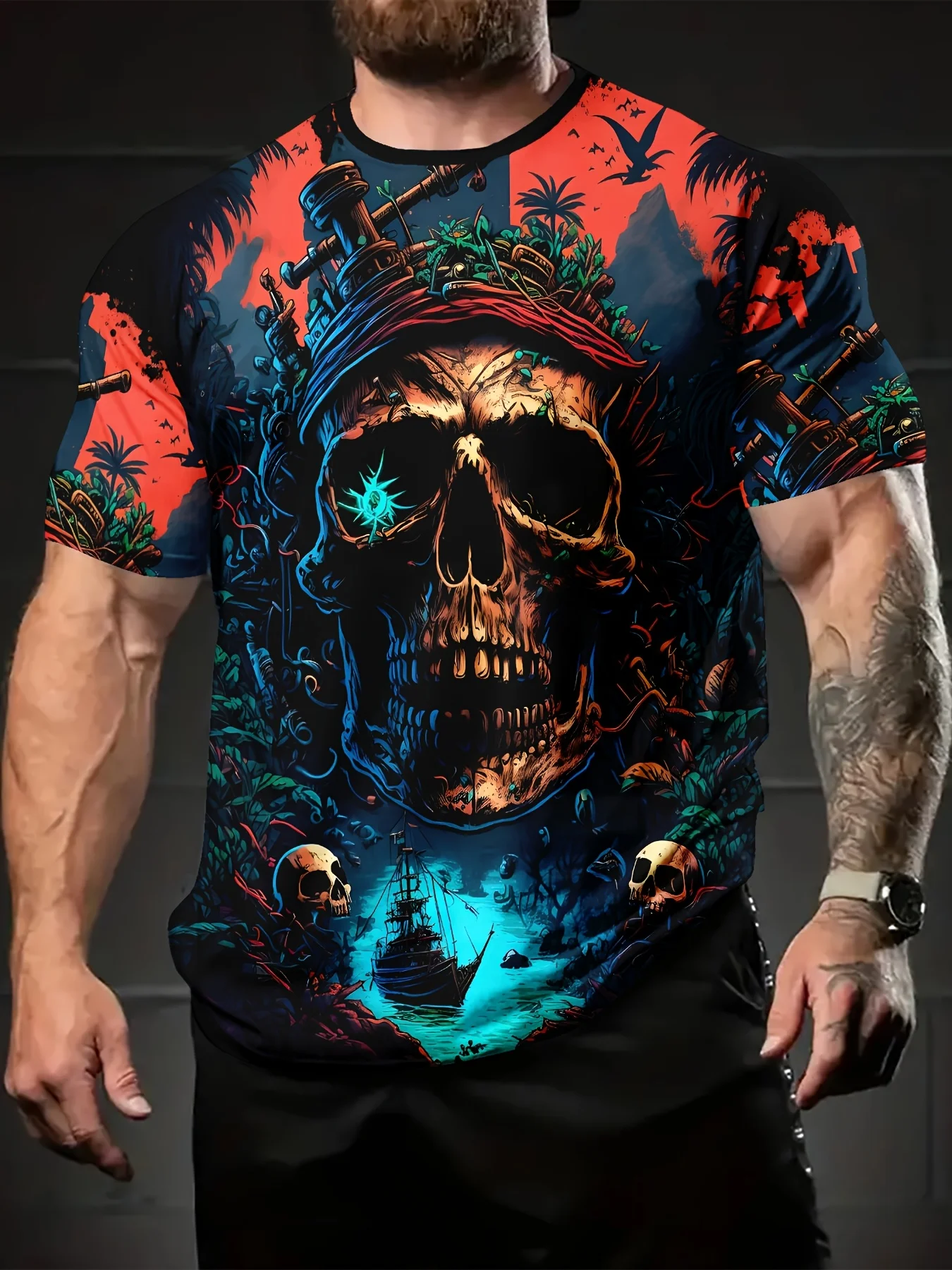 

Horror Skull Pattern Men's T Shirt Hip Hop Trend Harajuku Streetwear Fashion Casual O-neck Short Sleeve Tops Funny 3D Print Tees