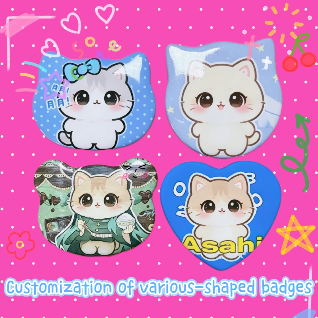 Custom Pins Custom Badges Tinplate Customization Based Your Design Cat Face Cat's Ears Bear Ear Heart Shape DIY Accessory Gift