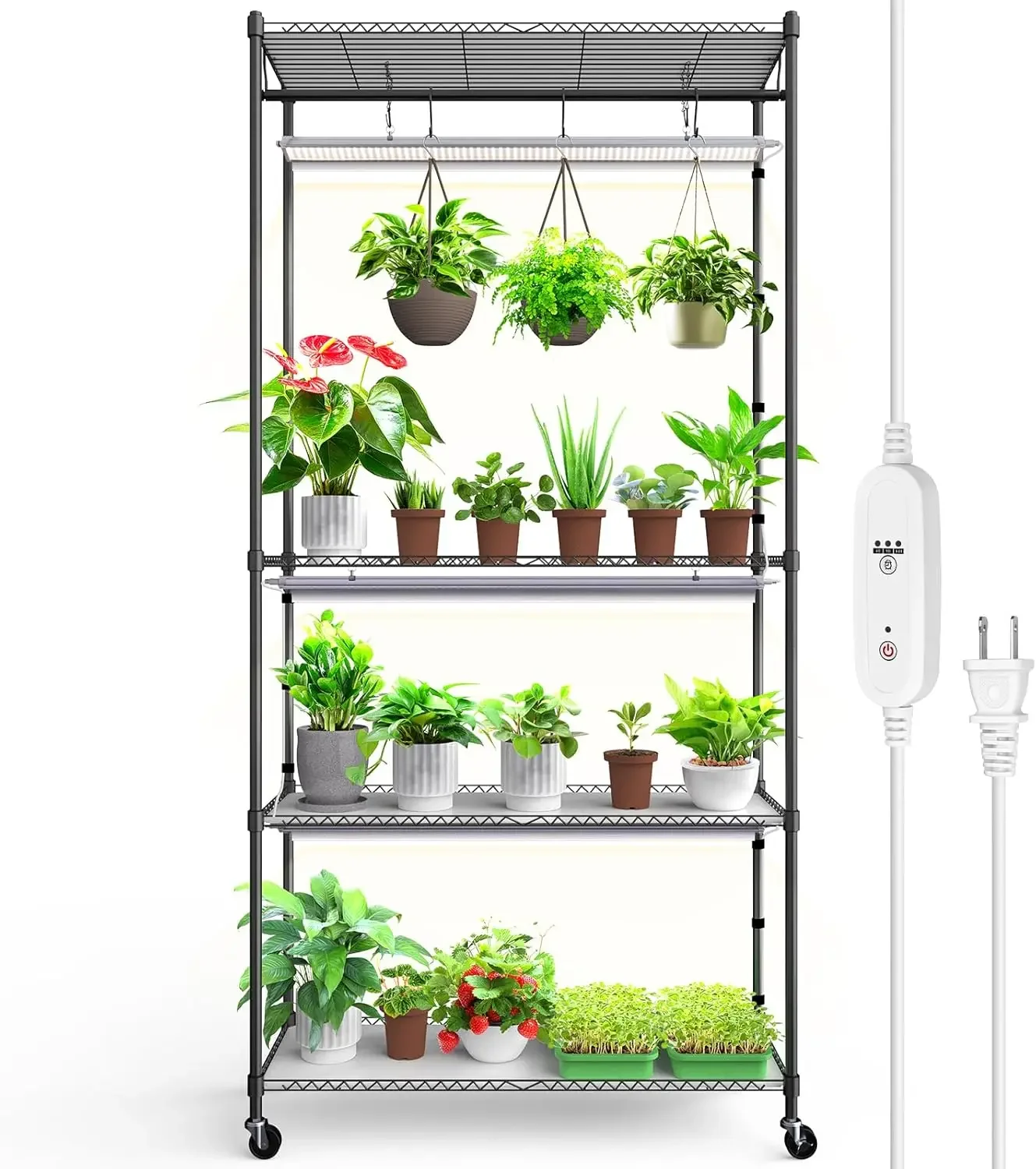 Plant Stand with Grow Light,  3 Packs LED Full Spectrum Indoor  Plant Shelf with Grow Light Flower Pot Stand Display Rack, 4-Tie