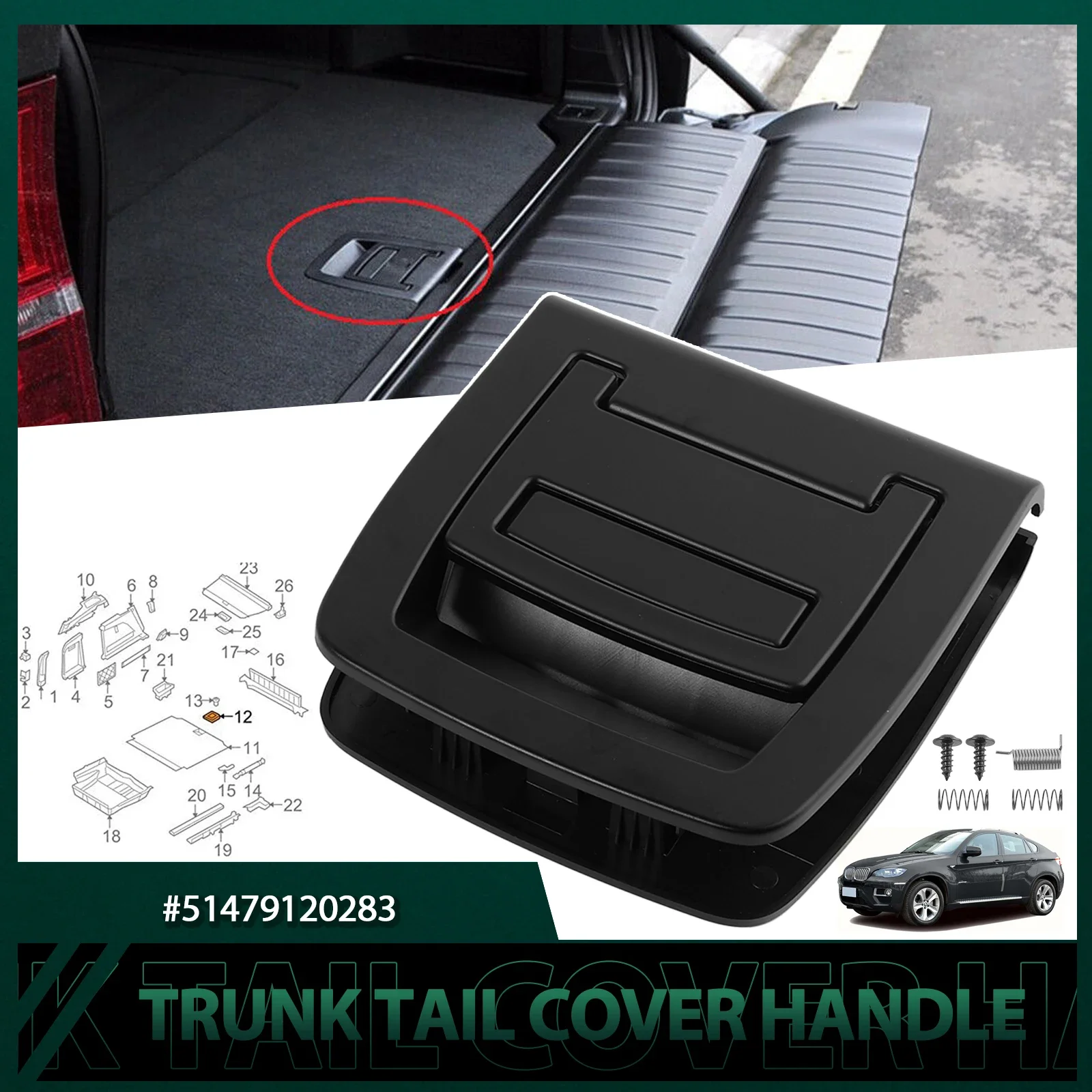 Black Inner Rear Trunk Boot Tail Cover Mat Carpet Handle for BMW E70 X5 E71 X6 2006-2013 9120283 51479120283 Auto Accessories