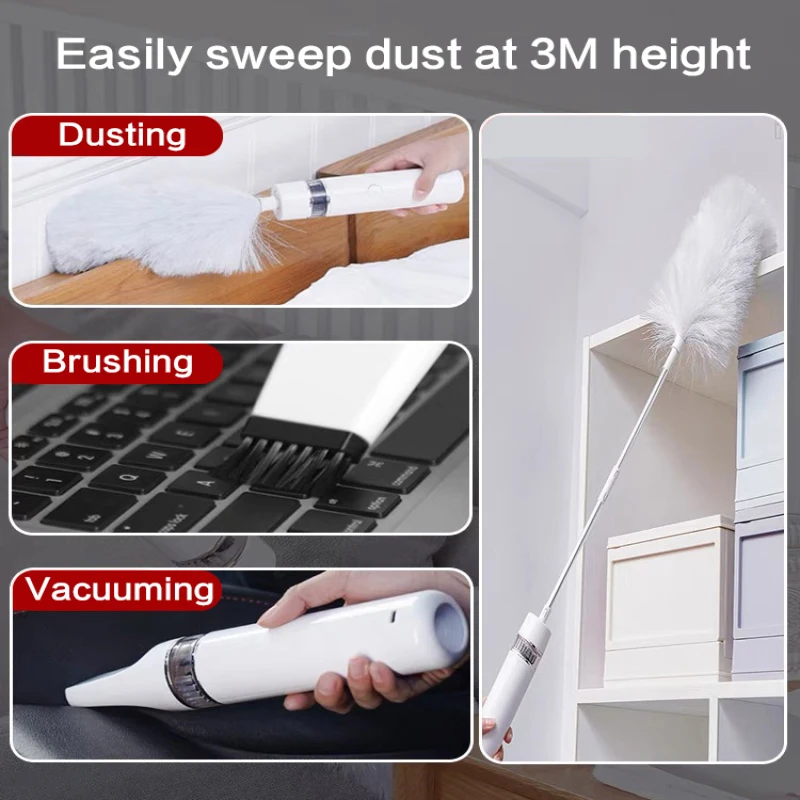 Household Electric Retractable Feather Duster Automatic Sweeper Electrostatic Dust Cleaner