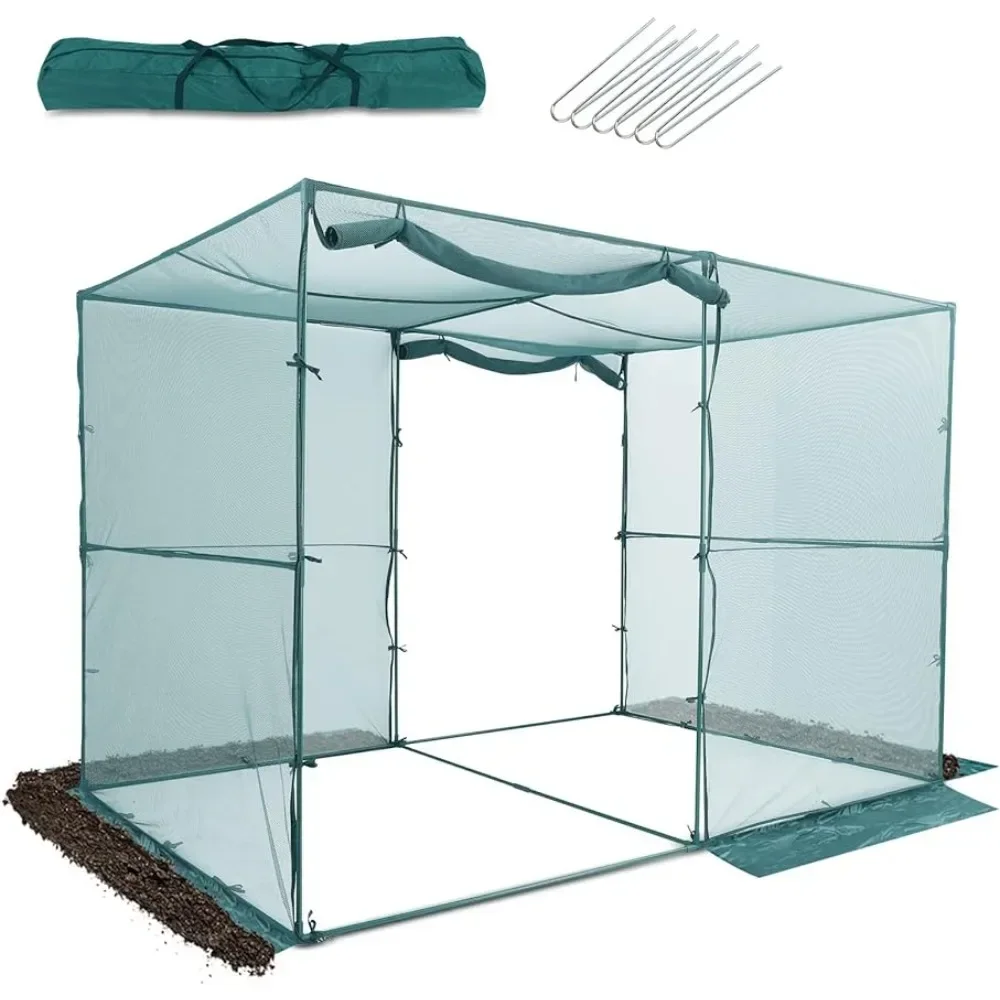 Plant protection tent with 2 zippered doors, 12 ground staples, steel frame, crop cage, plant protection garden