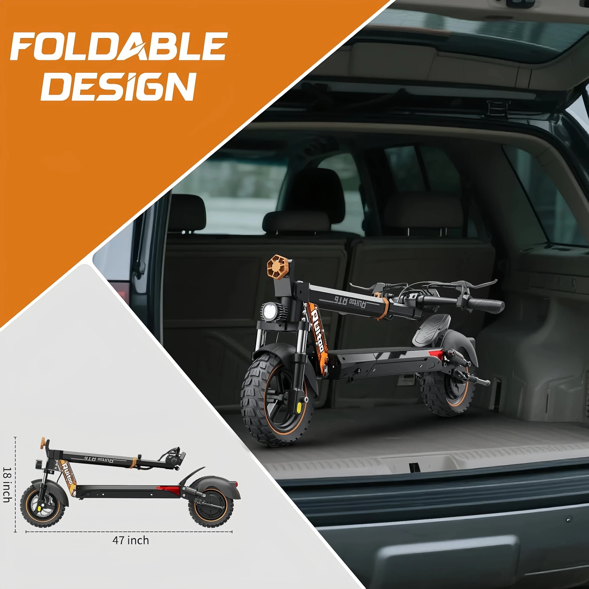 Adult electric scooter, 800W motor, 48V 18.2AH battery, 55km range, 10-inch off-road tires, foldable, LED display, disc brakes - view 6
