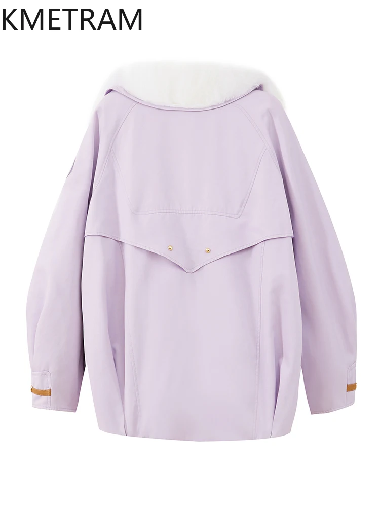 KMETRAM Parka z naturalnego futra królika Rex z wyjmowanym wnętrzem, odzież damska, nowa kurtka z prawdziwego futra z kołnierzem z futra lisa, płaszcze zimowe 2025