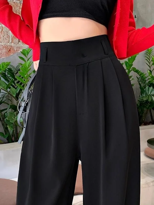 

Женские летние ультратонкие повседневные брюки с высокой талией и широкими штанинами, прямого кроя, в корейском стиле