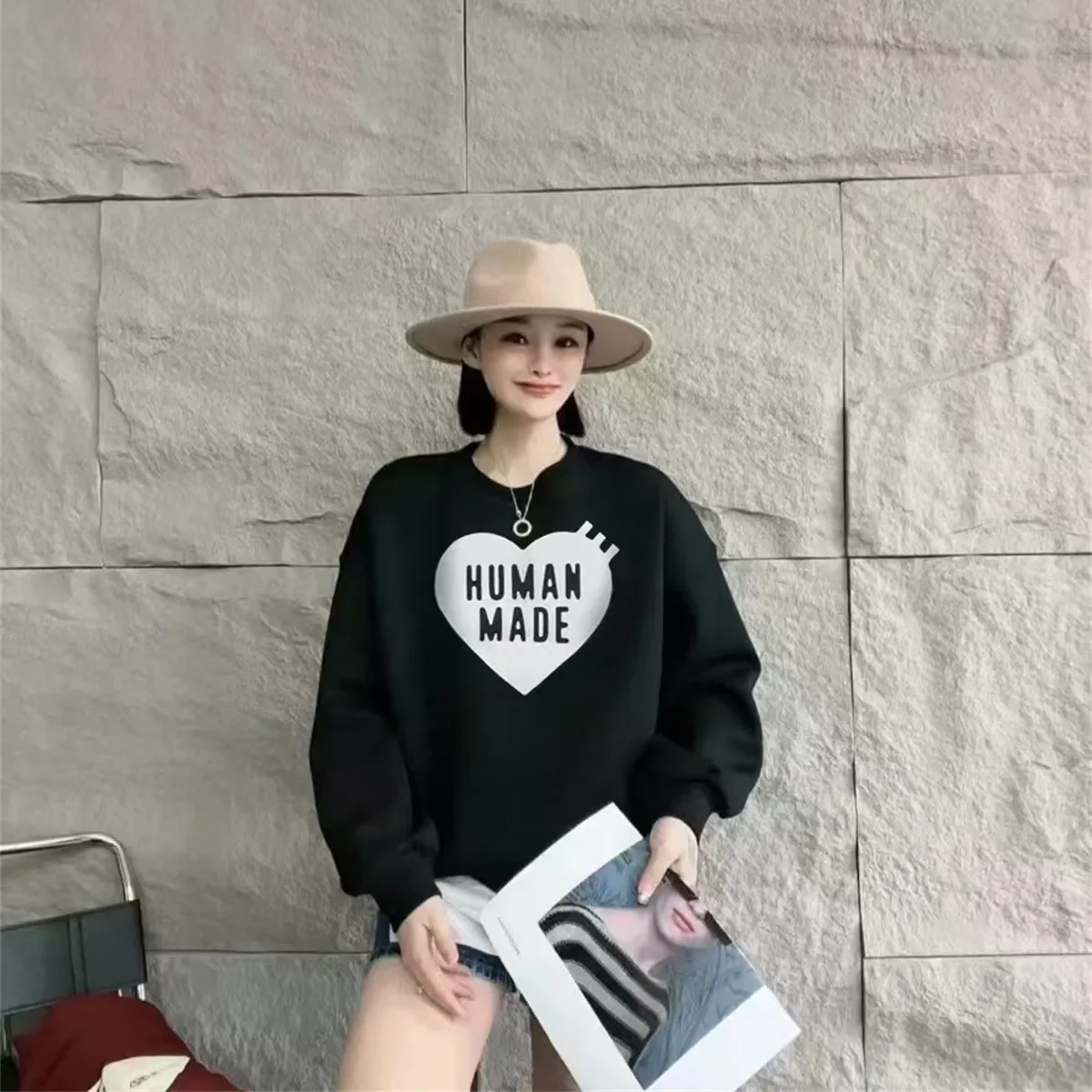 Sweat à capuche en polaire Humanmade Love Letter, style rétro japonais, unisexe, streetwear, style décontracté, sweat-shirt chaud
