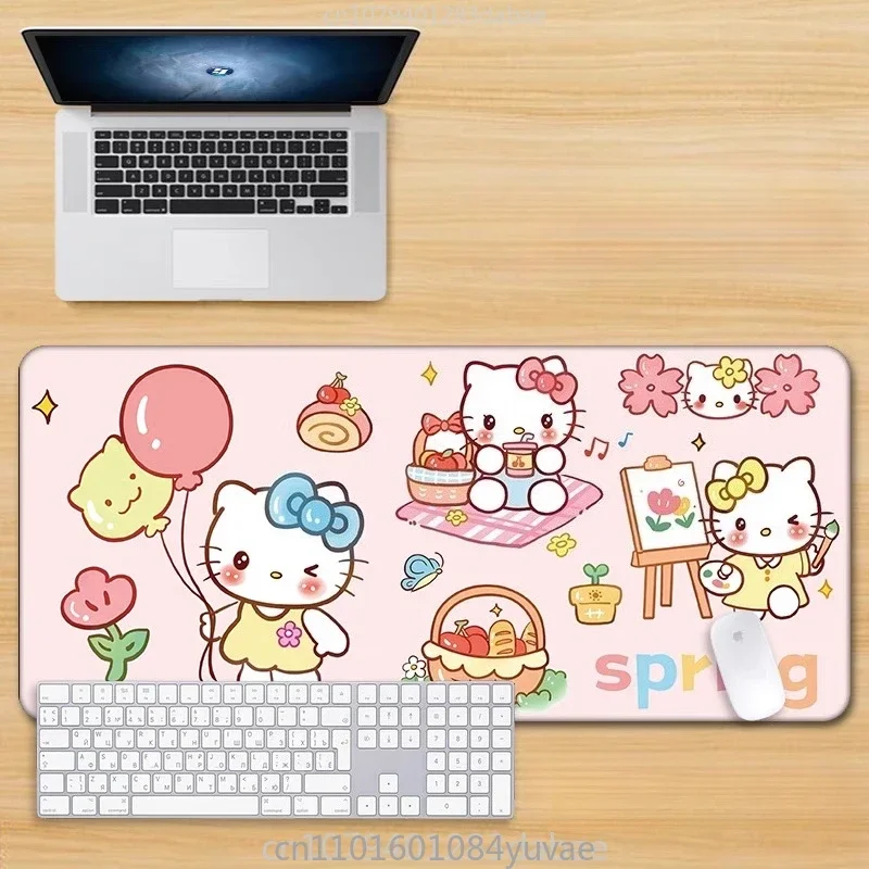 Hellokitty Pu Leather Mouse Pad Oversize Pink Cute Cartoon Girl Computer Table Mat Dormitory Oil-proof and Waterproof Tablecloth