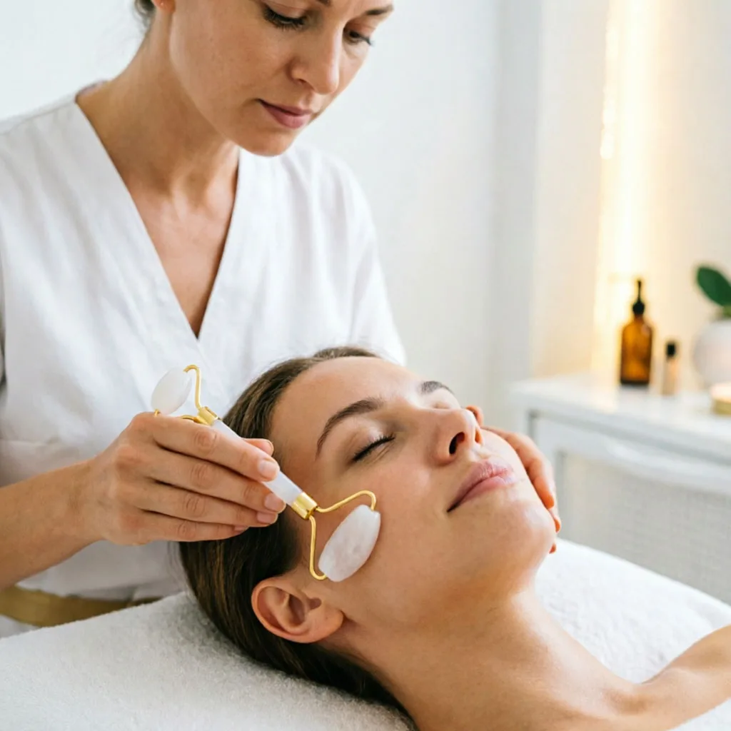 White Gua Sha Natural Jade White Quartz Roller Cellulite Massager Stone Gua Sha Set Face Massager view 2