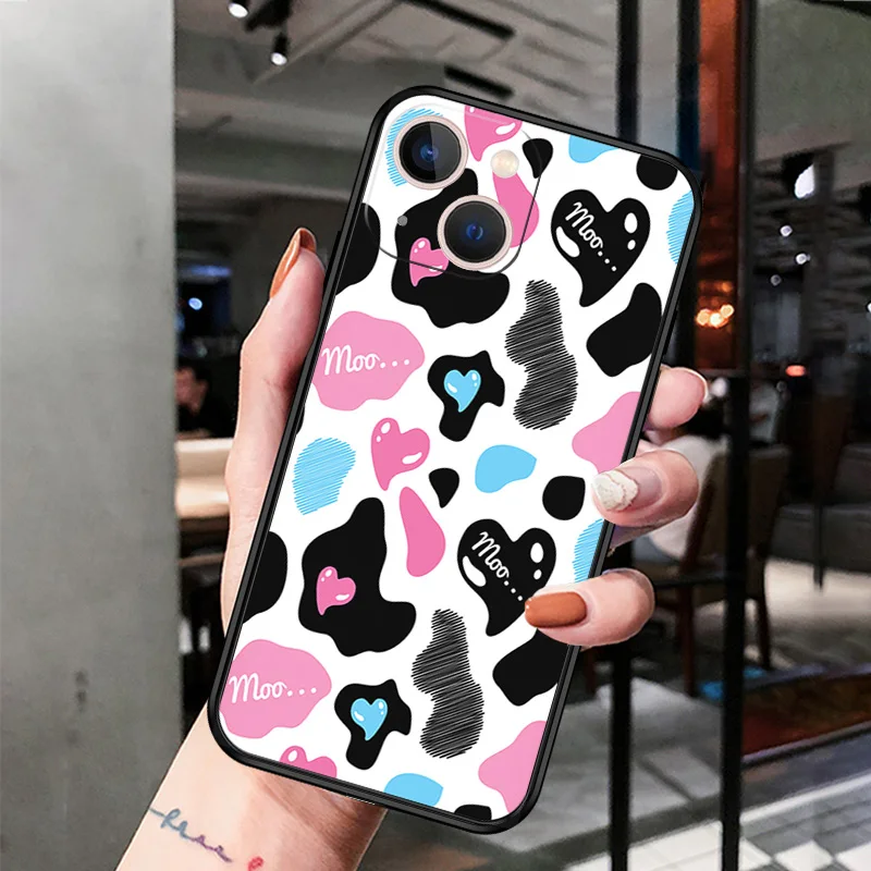 Phone Case for Apple iphone 16 Pro 15 12 11 13 Mini 14 Plus SE XR X XS Max Pink Black white Cow Skin Print Soft Anti-Drop Cover image 4