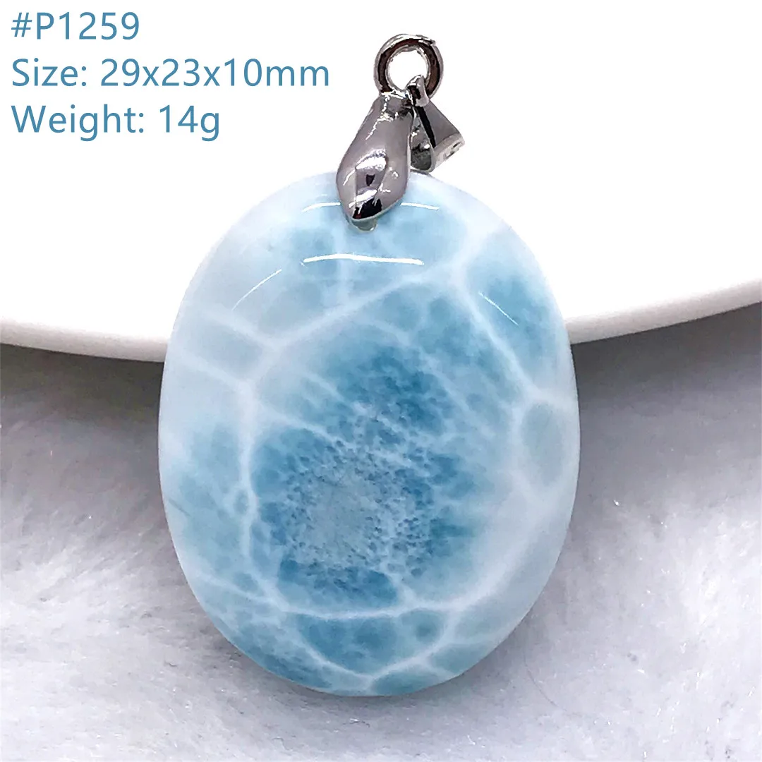 Natural Blue Larimar Necklace Pendant For Women Lady Men Gift Beads Silver Dominica Water Pattern Crystal Stone Jewelry AAAAA
