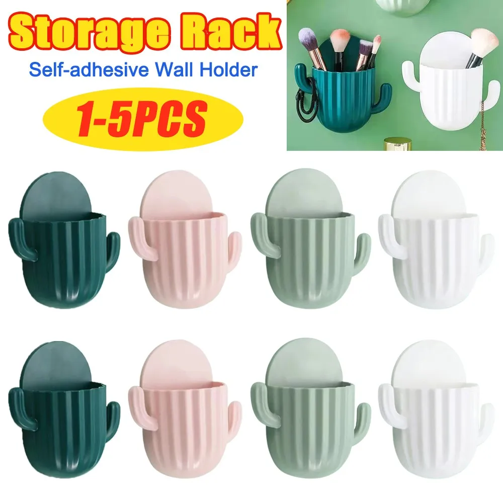 Toothbrush Holder Wall Self-adhesive Seamless Cactus Storage Rack Box Organizer Bathroom Shelf  Shower Accessories