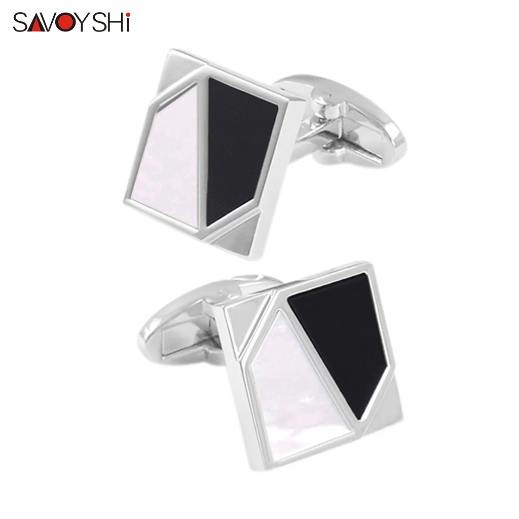 

SAVOYSHI Fashion Square Business Cufflinks For Mens Shirt Black And White Shell Cuff Links Father Husband Gift Jewelry