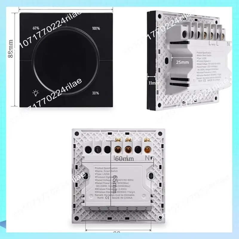 A17Z 1 قطعة مقبض لا نهائي منظم باهتة زيجبي 3.0 قطعة لوحة الجدار مفتاح الإضاءة 150-300 واط التيار المتناوب 110-240 فولت شاشة LCD رقمية ياندكس (أبيض)