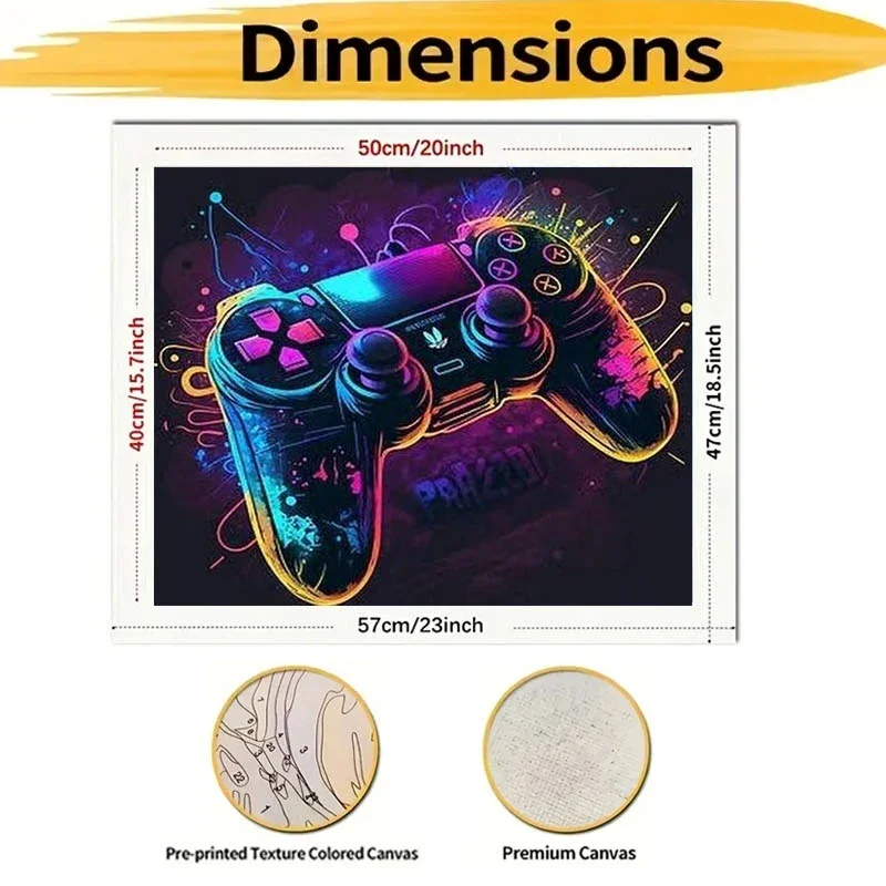 Professional Art Use, 2D/Flat 1pc Frameless DIY Adult Paint by Numbers Kit: Dazzling Acrylic Painting - Dynamic Game Controller