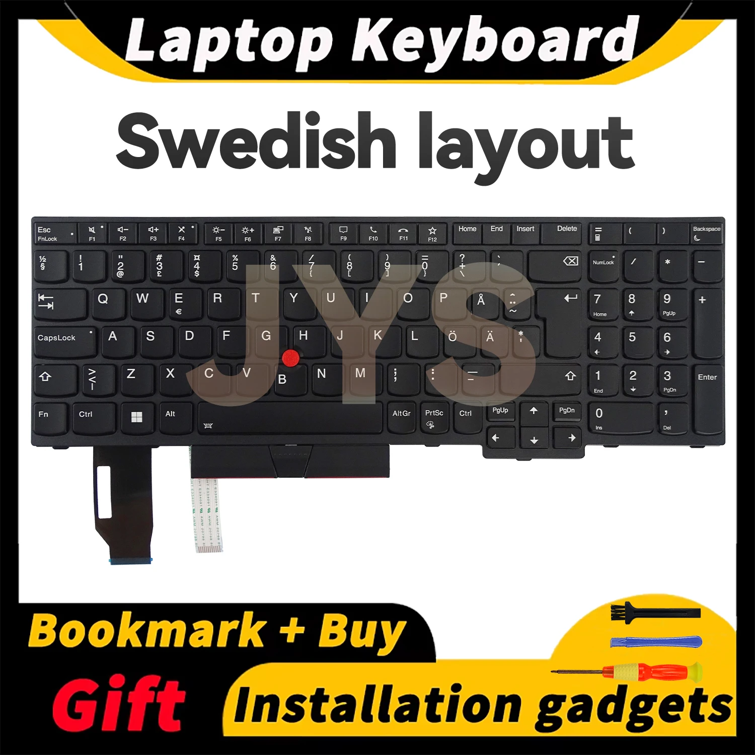 

For Lenovo Swedish layout keyboards internal ThinkPad T15 Gen1 Gen2/P15S Gen1 Gen2 laptop keyboard with backlit 5N20V78928 Black