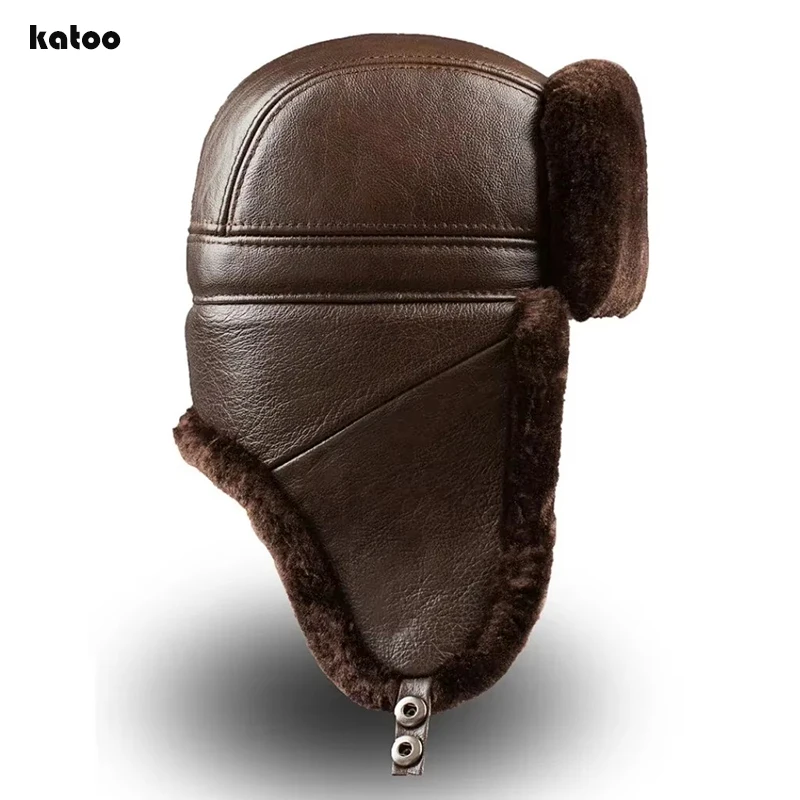 men-outdoor-winter-warm-ear-protection-bomber-hat-man-genuine-leather-faux-fur-military-cap-inside-black-brown-55-60cm-gorras