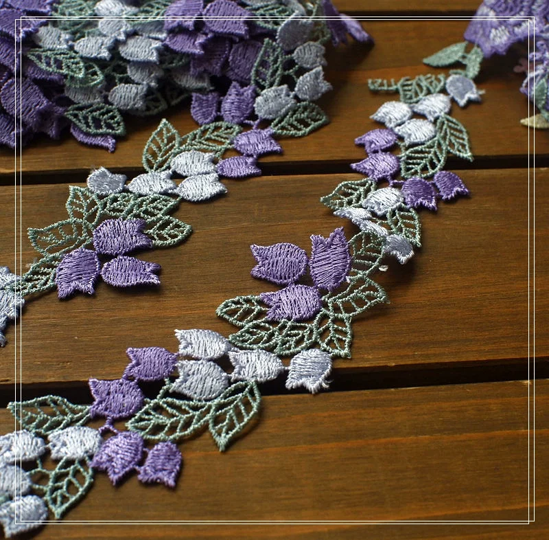 Hot 1 Yard Purple Floral Venise Lace Trim for Garment Curtain Decorcation High Quality Venice Lace Fabrics 4cm Width