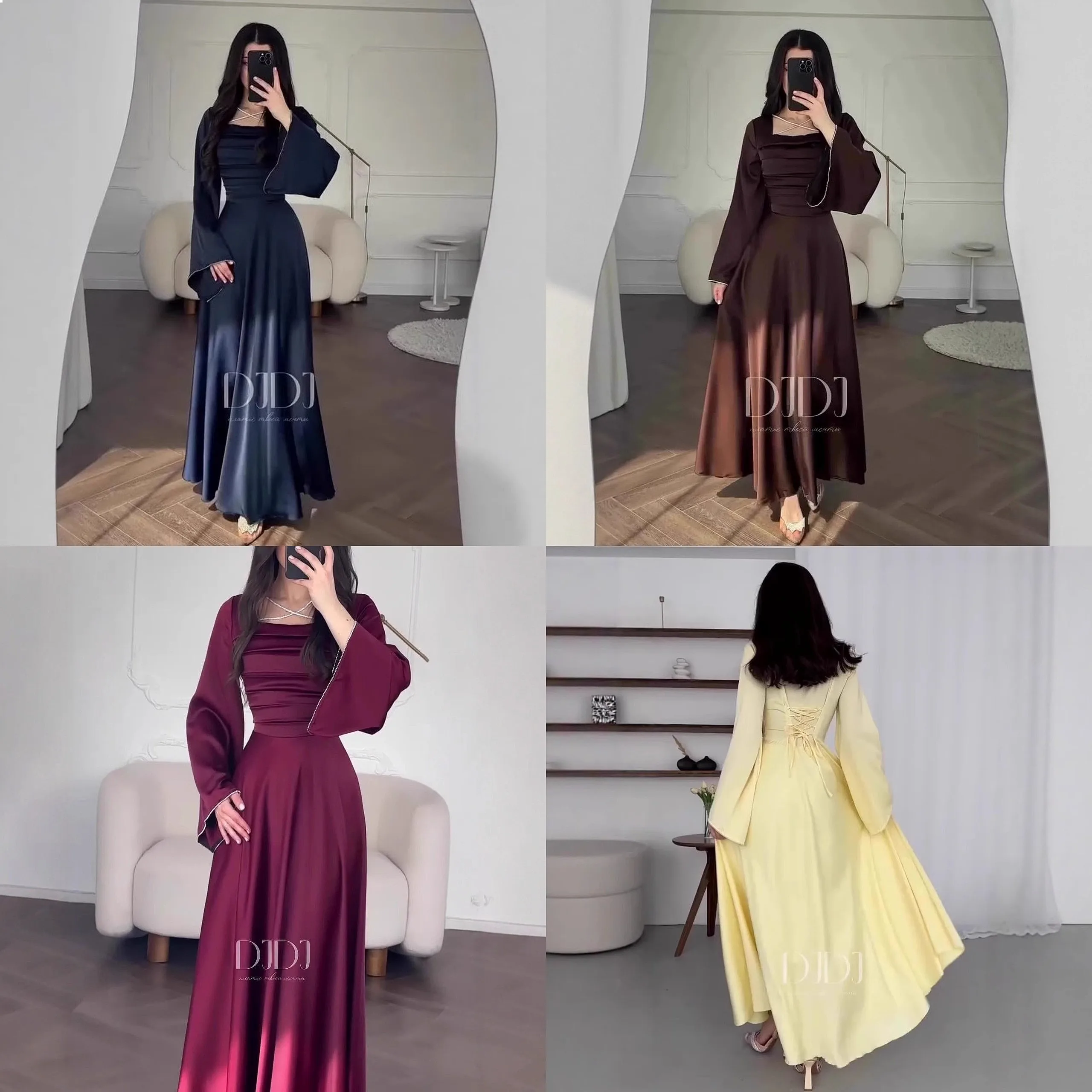 

Vintage Elegant Long Sleeve Dress Women Spring Summer Midi Dresses Wrap Waist Maxi Dresses