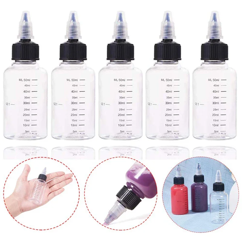 5pcs 30ml-500ml Empty Plastic Dispensing Bottles Twist Top Cap Round Bottles with Graduated Squeeze Container for Crafts Kitchen