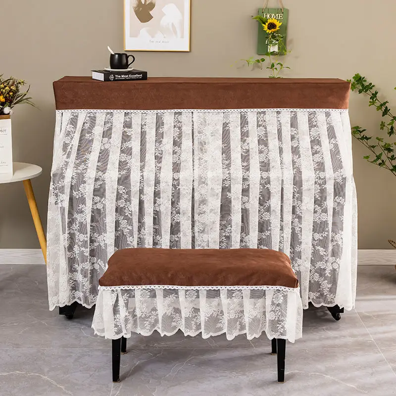 

Lace Upright Piano Cover Set Full All-Inclusive Dust Protector with Split Front & Stool Dustproofing Piano Cover Set