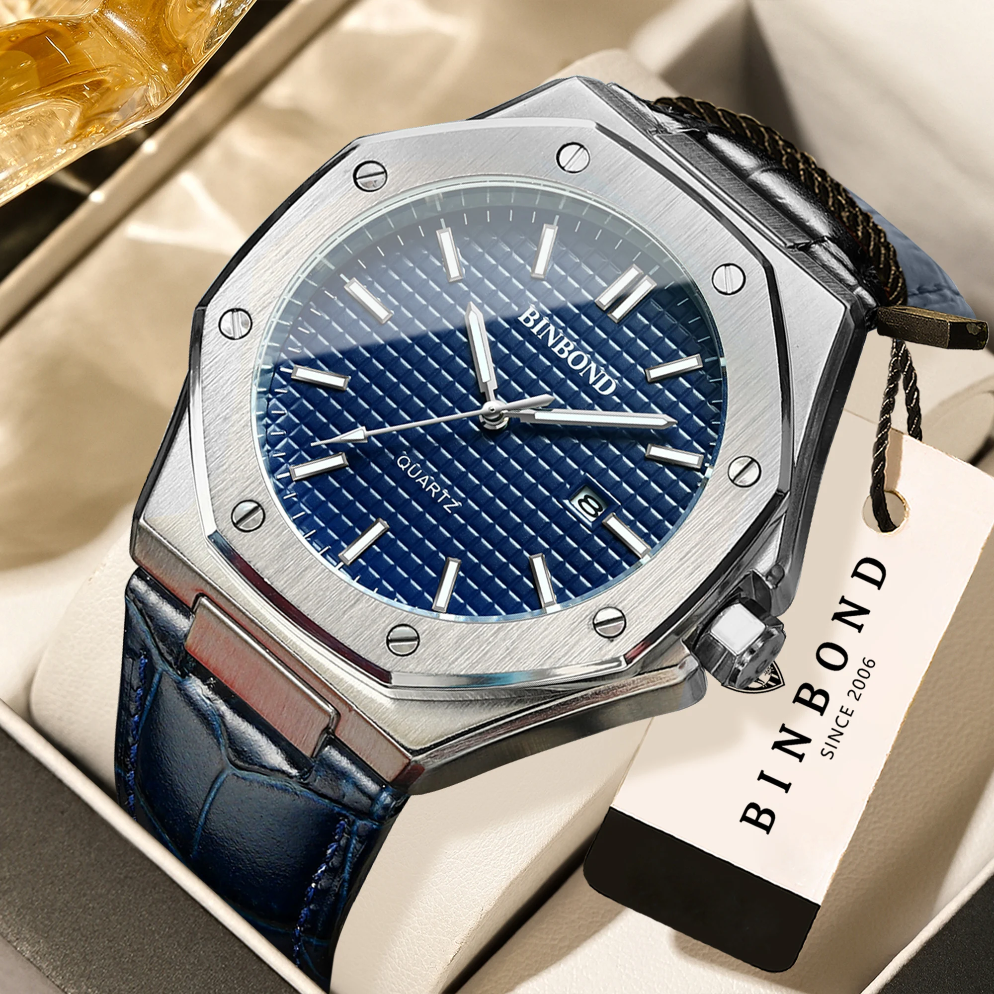 Reloj BINBOND casual de negocios, reloj de cuarzo preciso para hombre, de lujo, luminoso, resistente al agua, robusto, con fecha automática, deportivo.