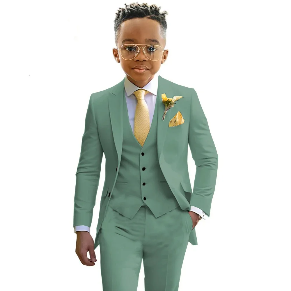 Formal Peak Lapel Suit Set 3 Pieces For Kids Perfirmance Outfit Host Costumes Handsome Elegant Boys Slim Fit Suits Party Tuxedo