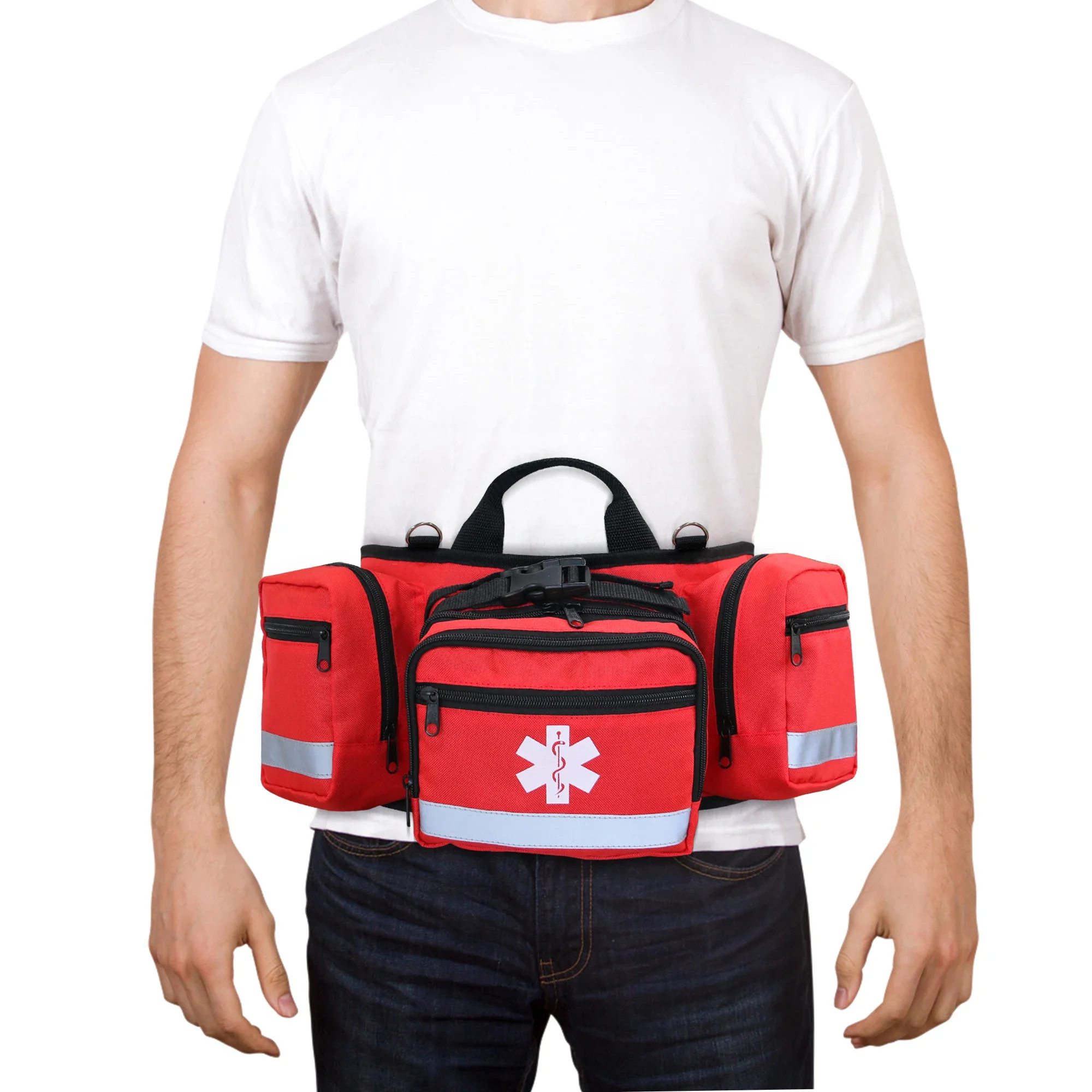 First Aid Fanny Pack Medical Storage Red Travel Rescue Waist Bag Empty Pouch Compact Survival Medicine Pocket Container