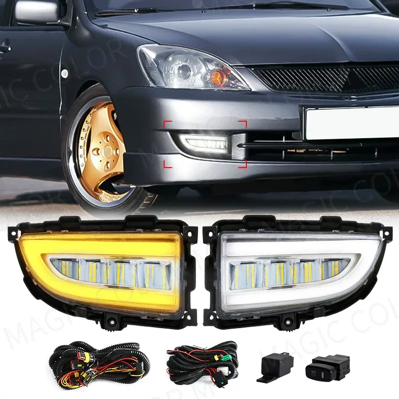 

DRL для Mitsubishi Lancer 2004 2005 2006 дневные ходовые огни светодиодная фара белый желтый сигнал поворота передний бампер противотуманная фара 12 В