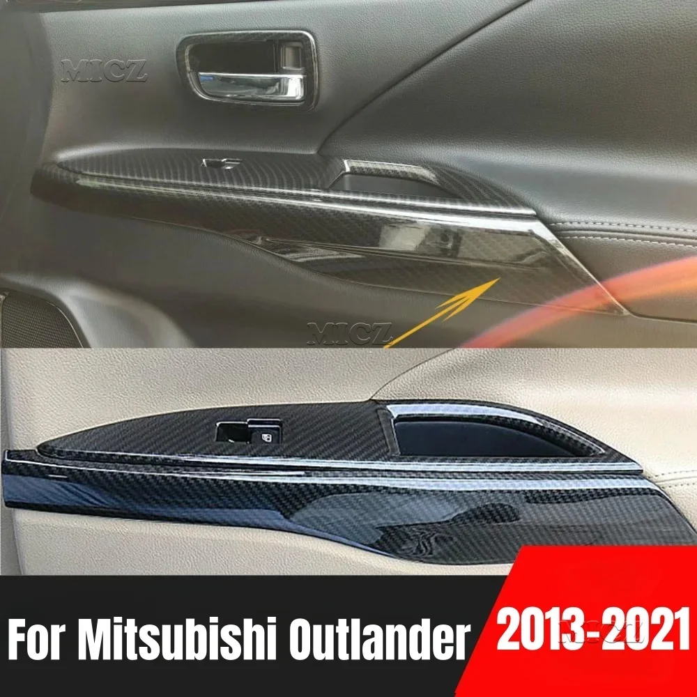 

For Mitsubishi Outlander Carbon Fiber Car Inner Door Armrest Handle Strip Cover Trim Interior Accessories 2013-2019 2020 2021