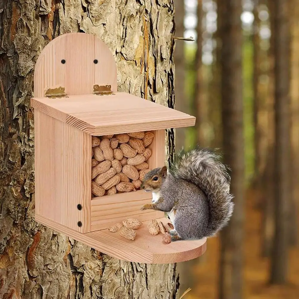 Excellent Workmanship Squirrel Feeder Smooth Surface Decorative Useful Wooden Squirrel Bird Food Feeder