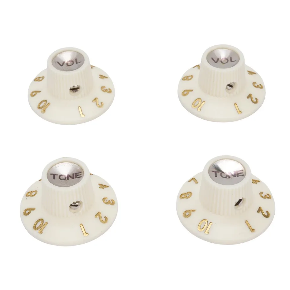 

4pcs Retro White Guitar Control Knobs​ ​Witch Hat ​2 Volume 2 Tone​ ​Tone Knobs​ ​Silver Reflector​ ​Volume Knobs​
