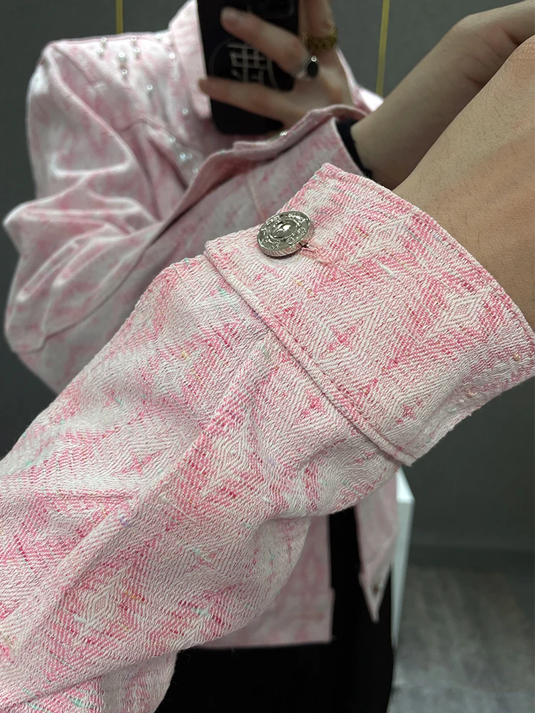 Men's 2025 Spring Autumn New Embroidered Pearl Design Denim Coats Solid Color Denim Jackets Men's High-End Stylish Denim Jacket