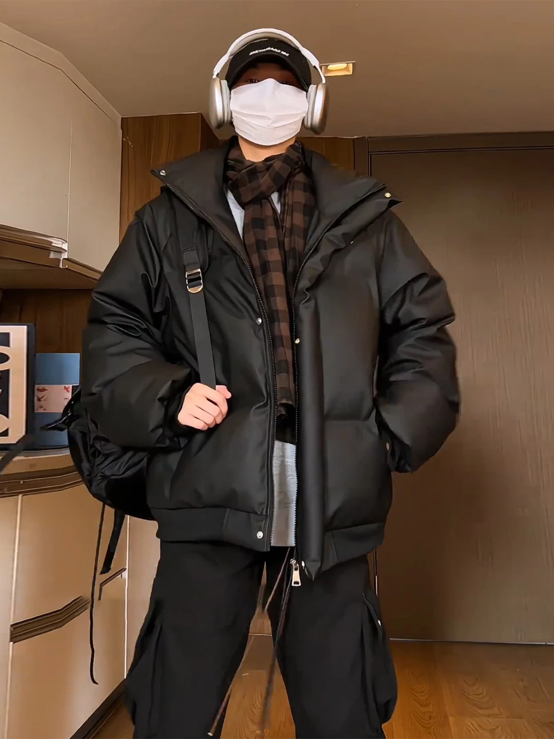 

American Sle ort Thiened PU Leather Men's down Jaet Winter Warm Stand Collar Cotton Coat Bread Sle Cleanfit