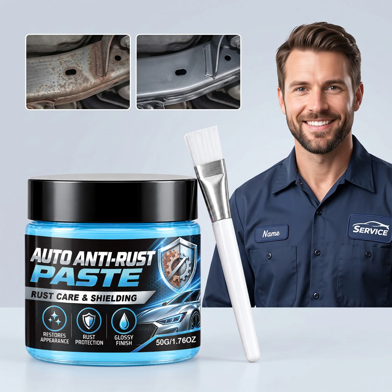 Car anti-rust paste forms a film, isolates moisture, fits multiple parts, has good thixotropy, prevents sagging