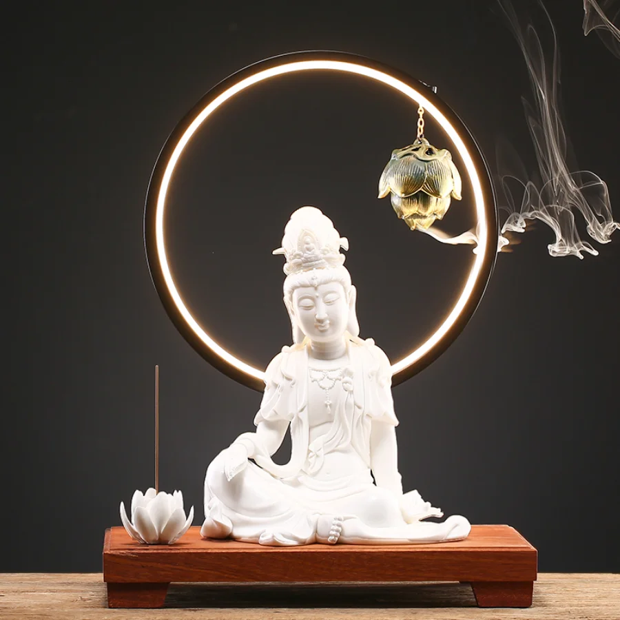 Buddhist Hand Lotus Incense Burners Backflow Waterfall Incense Burner Humidifier In Metal For Smoke Religious Difusor Home Deco