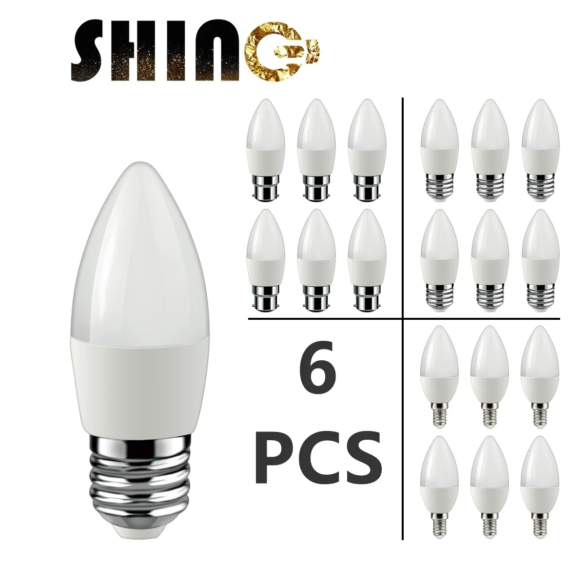 

6Pcs Led Bulb Lamps Candle min E14 E27 B22 3W 5W 6W 7W High lumen warm white light for crystal lamp living room, study, kitchen