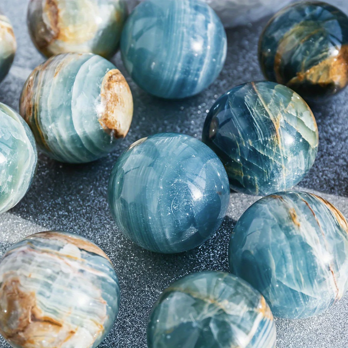 Natural Blue Onyx Sphere, Argentina Lemurian Aquatine Calcite，Dark Blue For Spiritual Meditation