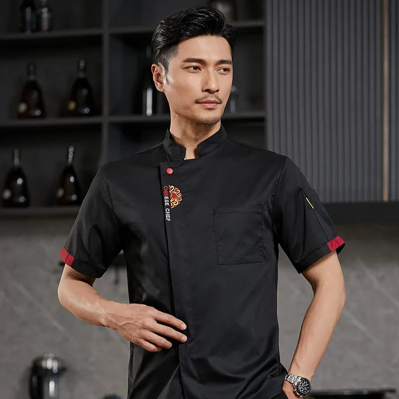 Uniforme de trabajo de cocina para restaurante de Hotel, chaqueta de Chef de manga corta, abrigo de cocina blanco de verano para Chef de pastelería y panadería
