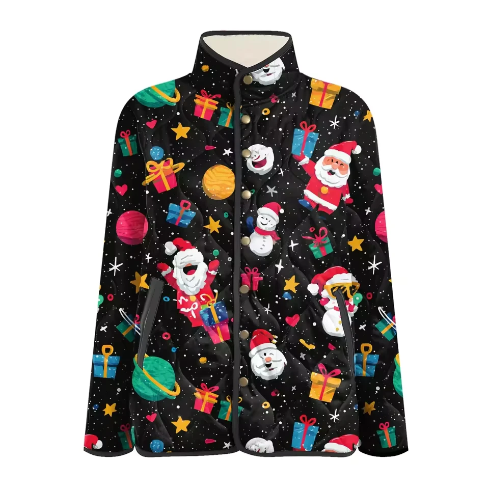 

Women'S Christmas Printed Casual Fashion Cashmere Warm Cotton With Stand Up Collar Autumn Outwear