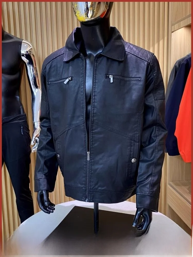 

Мужское свободное байкерское пальто на подкладке из искусственной кожи, джет, осень-зима, модное повседневное пальто, дизайн трансплантации, классический воротник