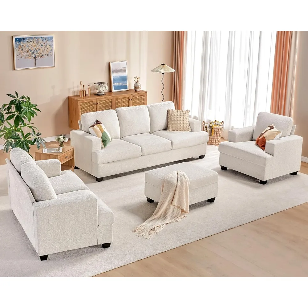 Sofa, 3 Seater Modern Couches with Extra Deep Seats, 89 Inch Wide Comfy Couches for Living Room (Chenille, Beige) EASY ASSEMBLY