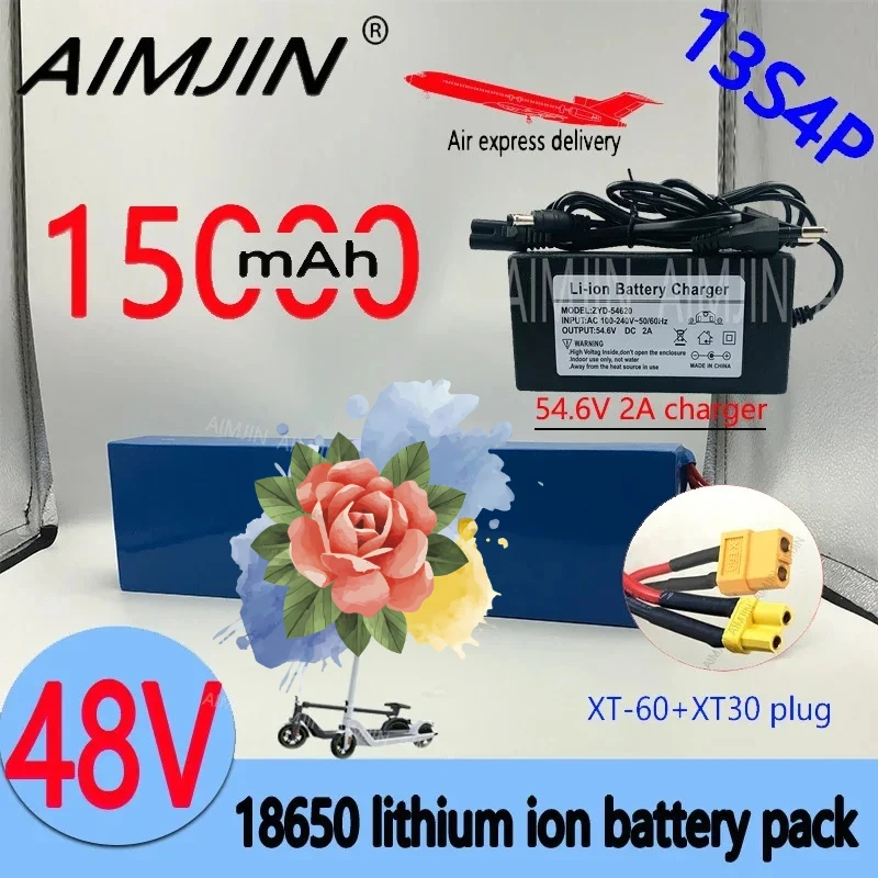 

13S4P 48V 15Ah high-power 1000W 18650 Li-Ion Replace Battery Pack for Kugoo M4/M4 Pro/Max Speed with BMS XT60 XT30 Plug+Charger