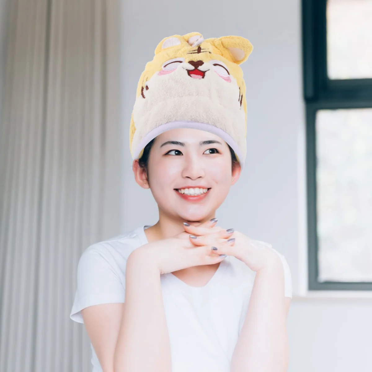 

Cute Cartoon Tiger Drying Cap Coral Fleece Quick Dry Bath Head Wrap For Women Rapid Absorbent Lightweight Comfortable Travel Gym