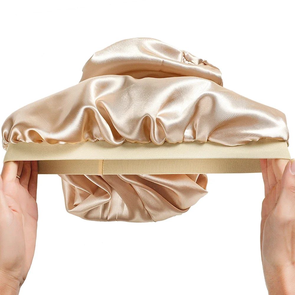 3 Stück elastische Satin-Mütze mit breitem Rand, langes Haar, Schlafmütze, Wickel-Nachtmütze, Haarpflege-Mütze für Damen und Herren, Unisex-Kappe