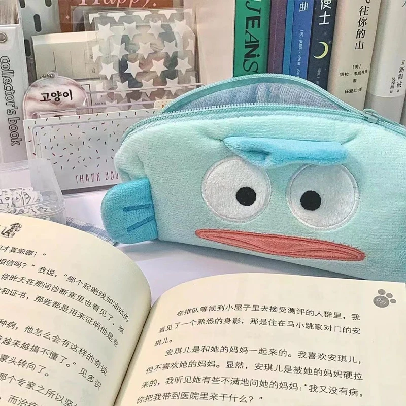 Sanrio Pencil Case Hangyodon Kawaii Cartoon Cute Plush Student Pencil Case Large Capacity Cosmetic Storage Bag Girls Gifts